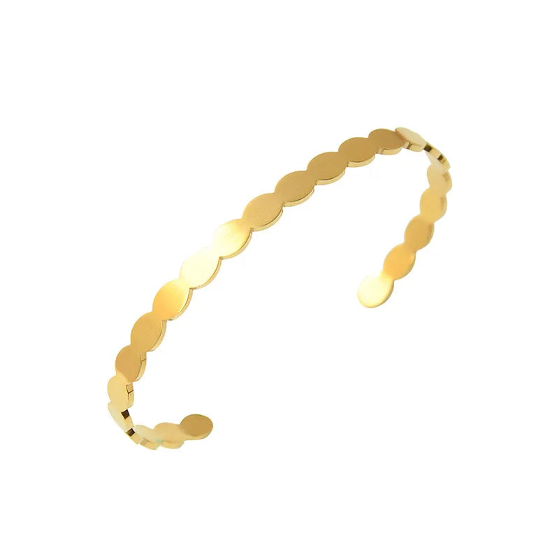 New Trendy 18K Gold Plated Stainless Steel Bangle Round Wave Adjustable Opening  for Women Girl