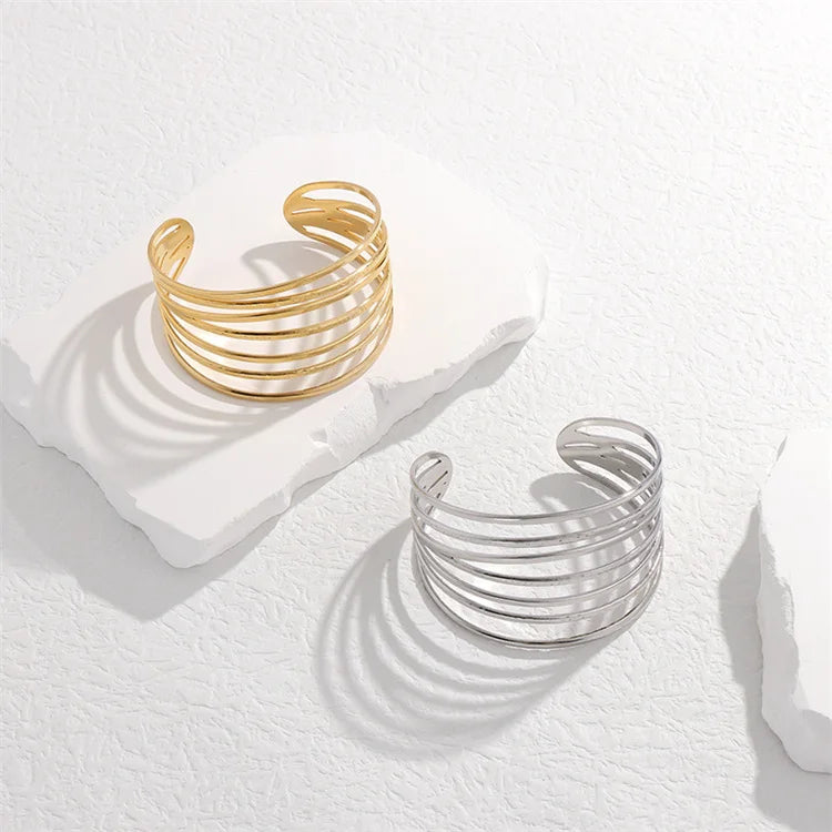 Wholesale Irregular Opening Cuff Chunky Gold Bangle Multilayer Widen Geometric Line Geometric Cuff Bracelets Bangles Women