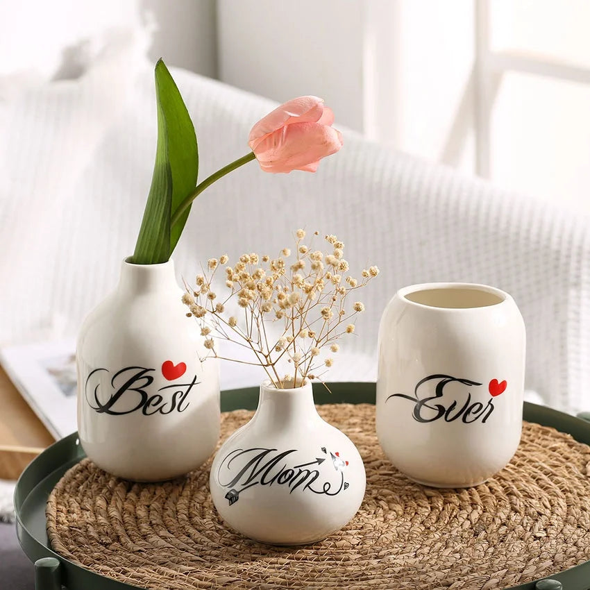 Unique Mom Gift Ideas Mom Birthday Gifts From Daughter or Son Best Mom Ever White Ceramic Vase Set of 3