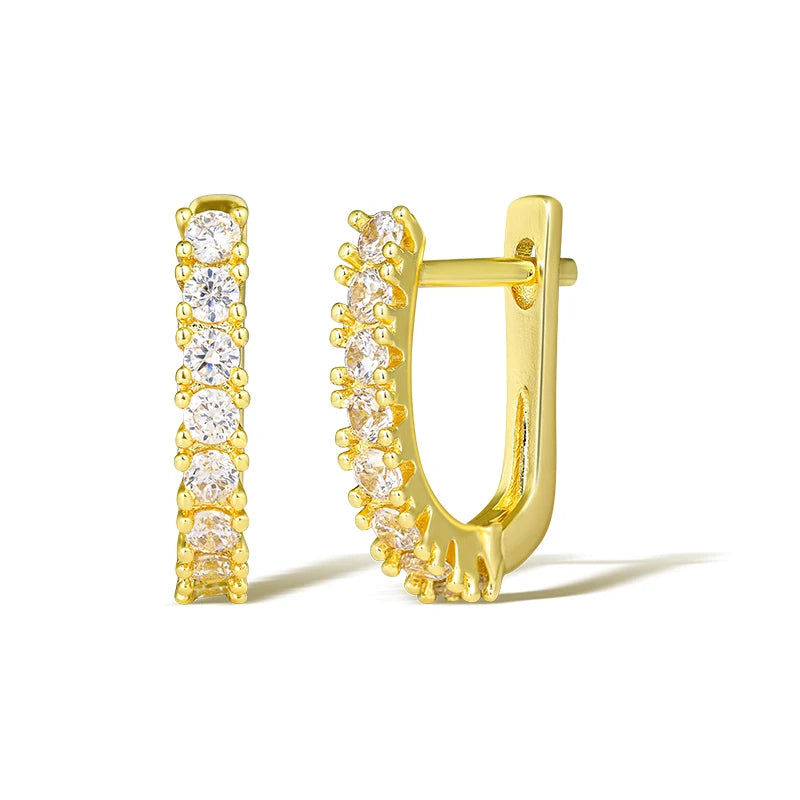 GSY Real Gold Plated Earrings for Women U Shape Micro Inlay Earrings Hoops Zircon Diamond Jewelry