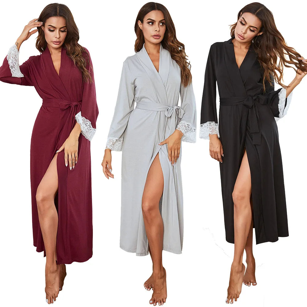 Women's Nighty Bathrobe Women's Long Sleeved Lace Pajamas Sleepwear Bathrobe Allure Woman Bath Robe Pajamas