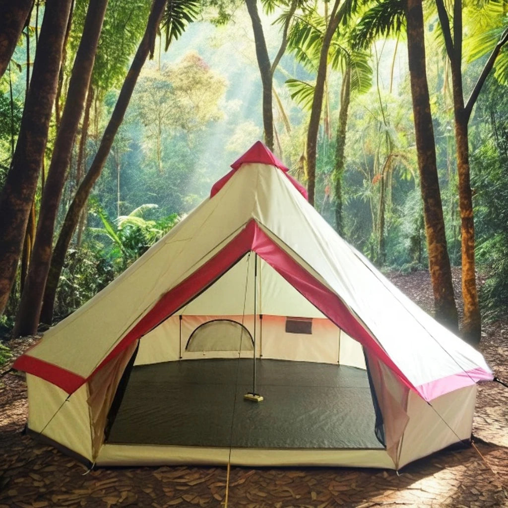 6-8 Person Waterproof Double-Layer Canvas Bell Tent Ultralight Aluminum Pole for Outdoor Yurt Safari Hiking Big Family Use