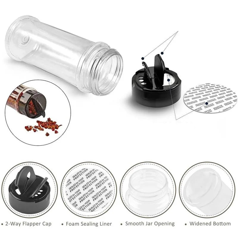 Reusable Transparent Seasoning Bottle Used for Spices Herbs Powders Glitter Double Flip Lid PET Container Jar