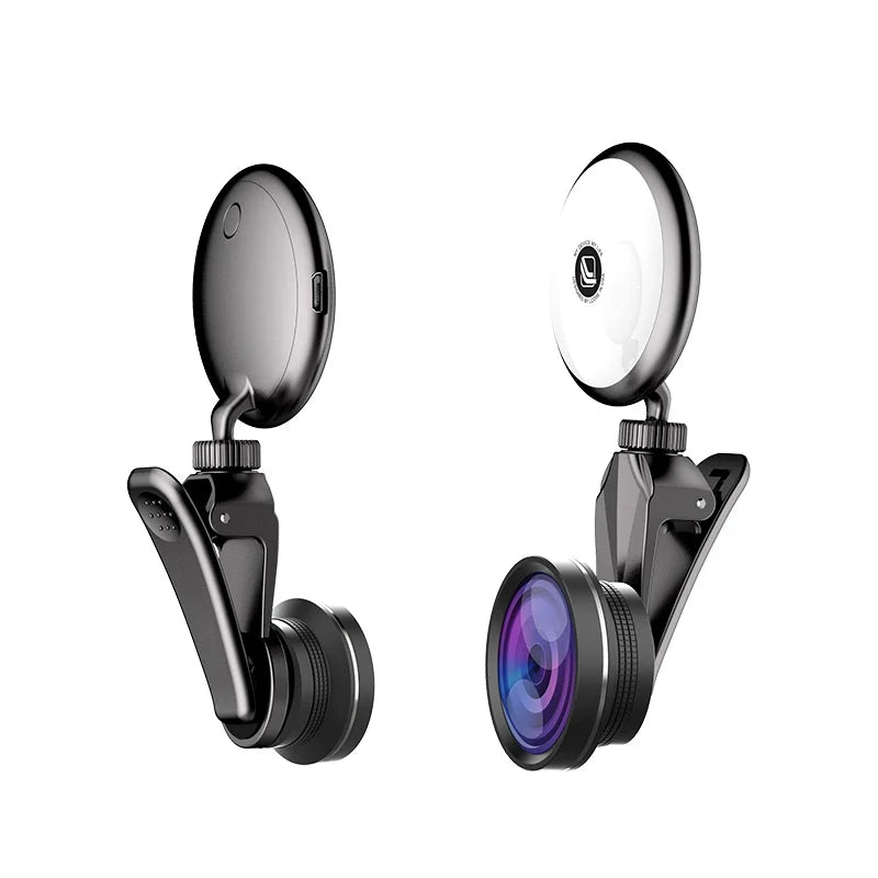 Factory Price Portable LED Selfie Flash Ring Light Beauty 9 Levels Fill Light with Fisheye Lens Wide Angle Macro Lenses