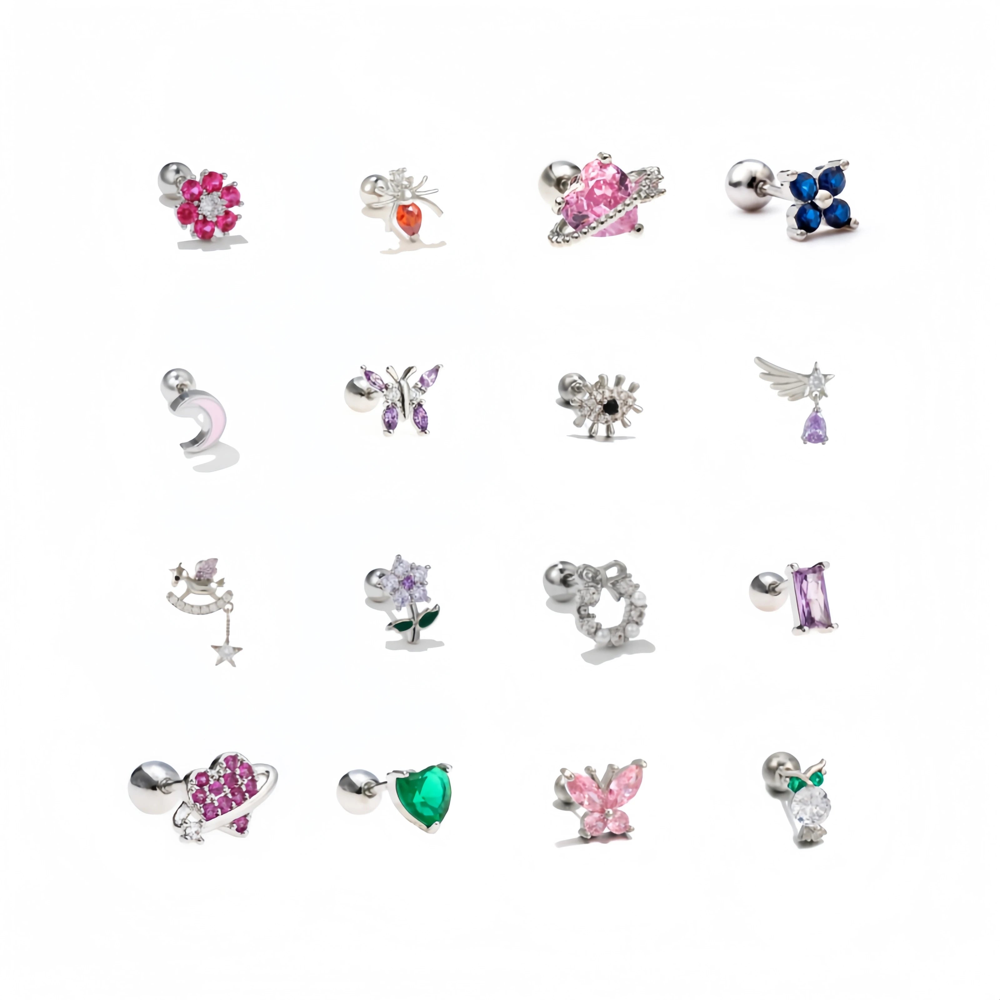 Factory New Arrival Gold Plated Brass Piercing Jewelry Earring Stud Korean Color Women Zirconium Flower Screw Ball Ear Bone Stud