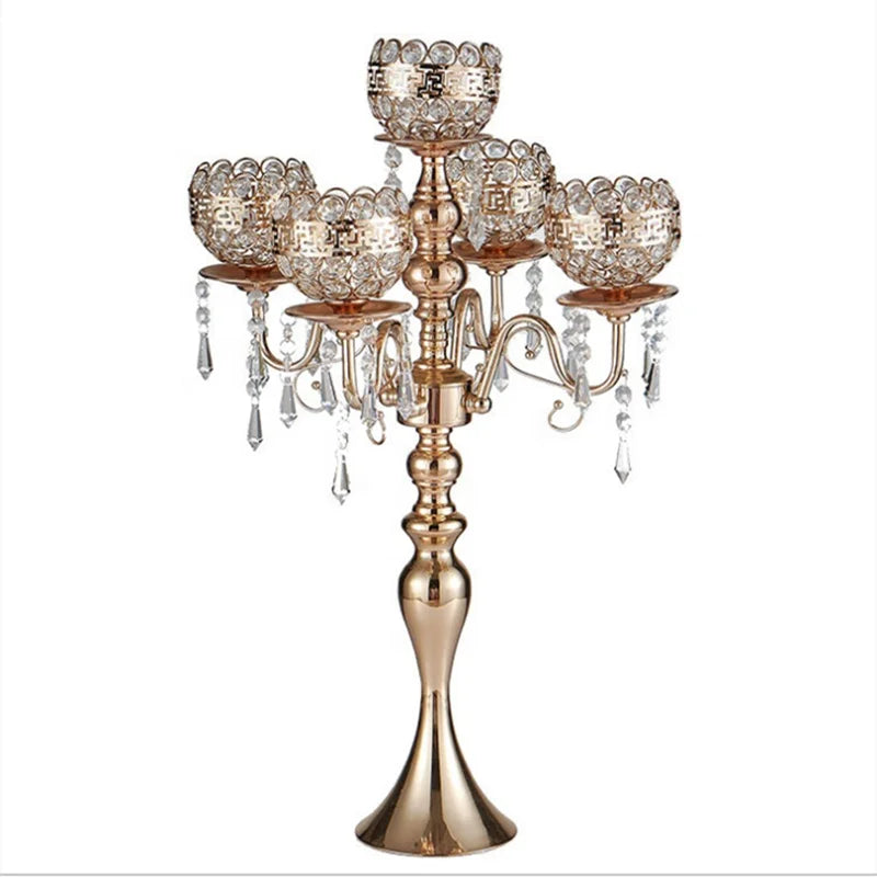 Hot Selling Iron Art Gold-Plated Silver Candlestick European Wedding Home Crystal Candlestick Home Furnishing