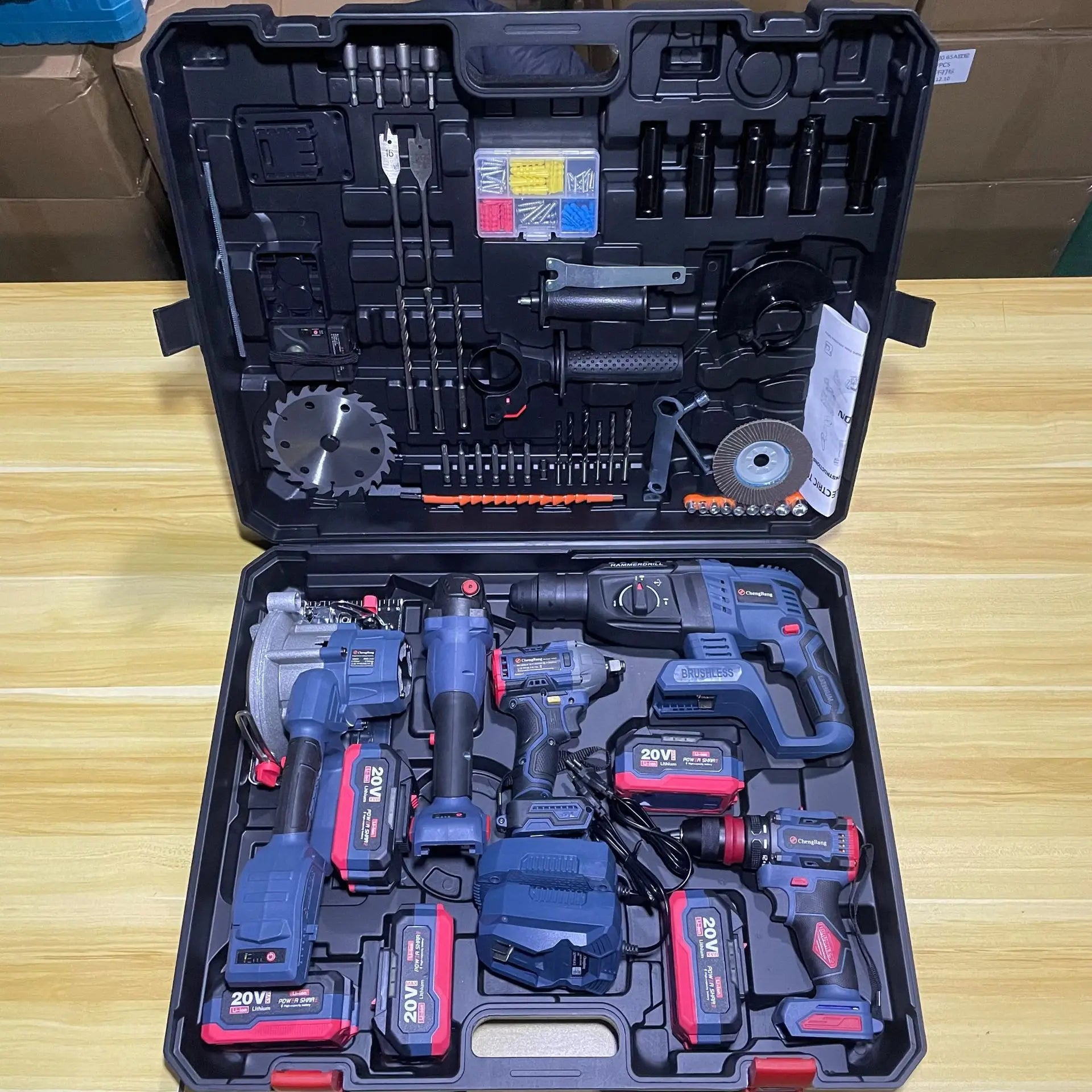 Professional 20V Multi-Function Power Tool Combination Set 5 Batteries 2 Chargers CE/FCC Approved for Industrial Home