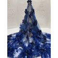 Quality 3d Royal Blue Feather Wedding Lace Fabric Nigerian Fancy Mesh With Feather Lace Fabric