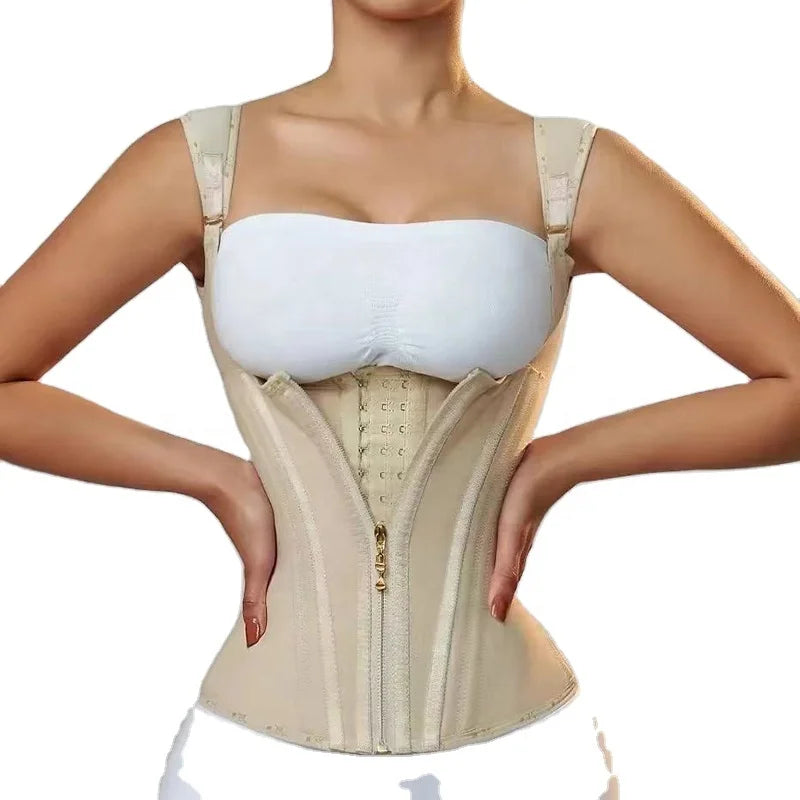 Custom Logo Print Corset Femme Compression Double Strap Women Lose Weight Fat Tummy Colombian Waist Trainer Spandex/Nylon 3XL