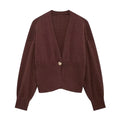 Women's Single Button V-Neck Cardigan Manufacturer with Ribbed Waist