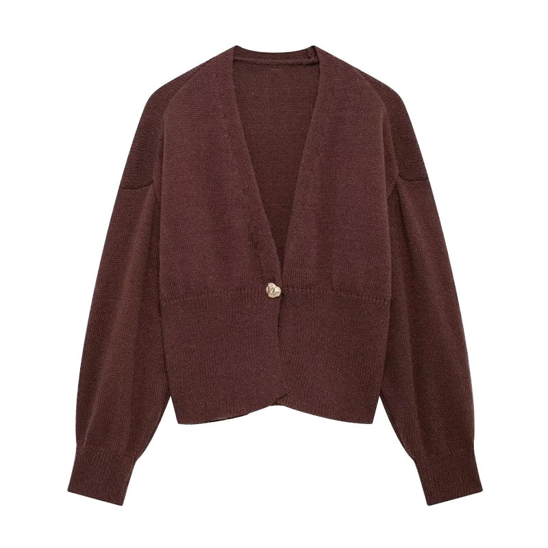 Women's Single Button V-Neck Cardigan Manufacturer with Ribbed Waist