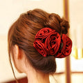 Korean Sweet Large Rose Flower Plastic Hair Clips Fashion Silk Fabric Banana Clip for Girl Hair Accessories