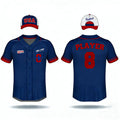 Blue and Red Polyester Baseball Jersey with Customizable Full Button up Plus Size Logo Patch Breathable