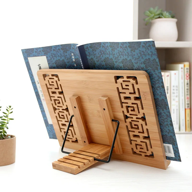 Bamboo Portable Book Stand Adjustable Holder Cookbook Reading Desk Study Lightweight Stand