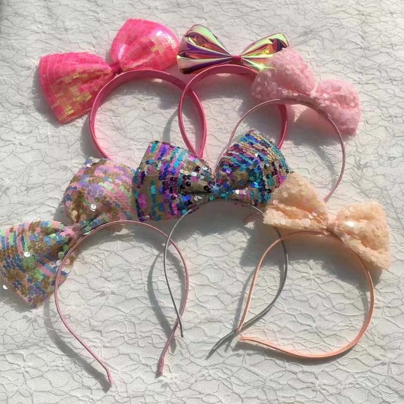 Fashion Cute Party Paillette Princess Big Bow Baby Girl Headband with Gradient Color for Children's Party Hair Accessories Stock