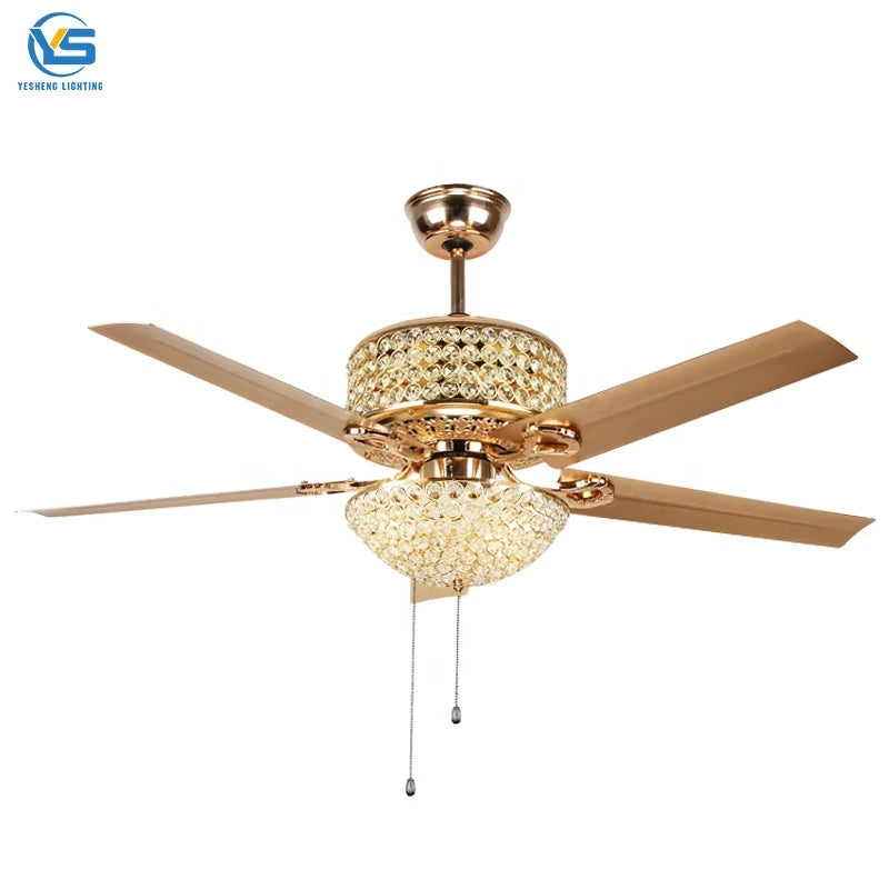 C010 52-Inch Ceiling Fan with Led Light Remote Control 5 Blades Metal Design for Remote Control Copper Ceiling Fan With Lighting