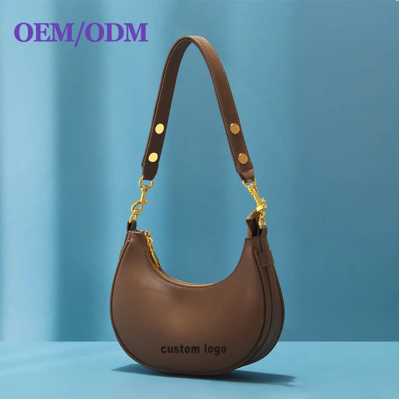 OEM Custom Purse Logo Private Label Luxury Pu Leather Women Half Moon Purses and Handbag Ladies  Hobo Shoulder Hand Bags