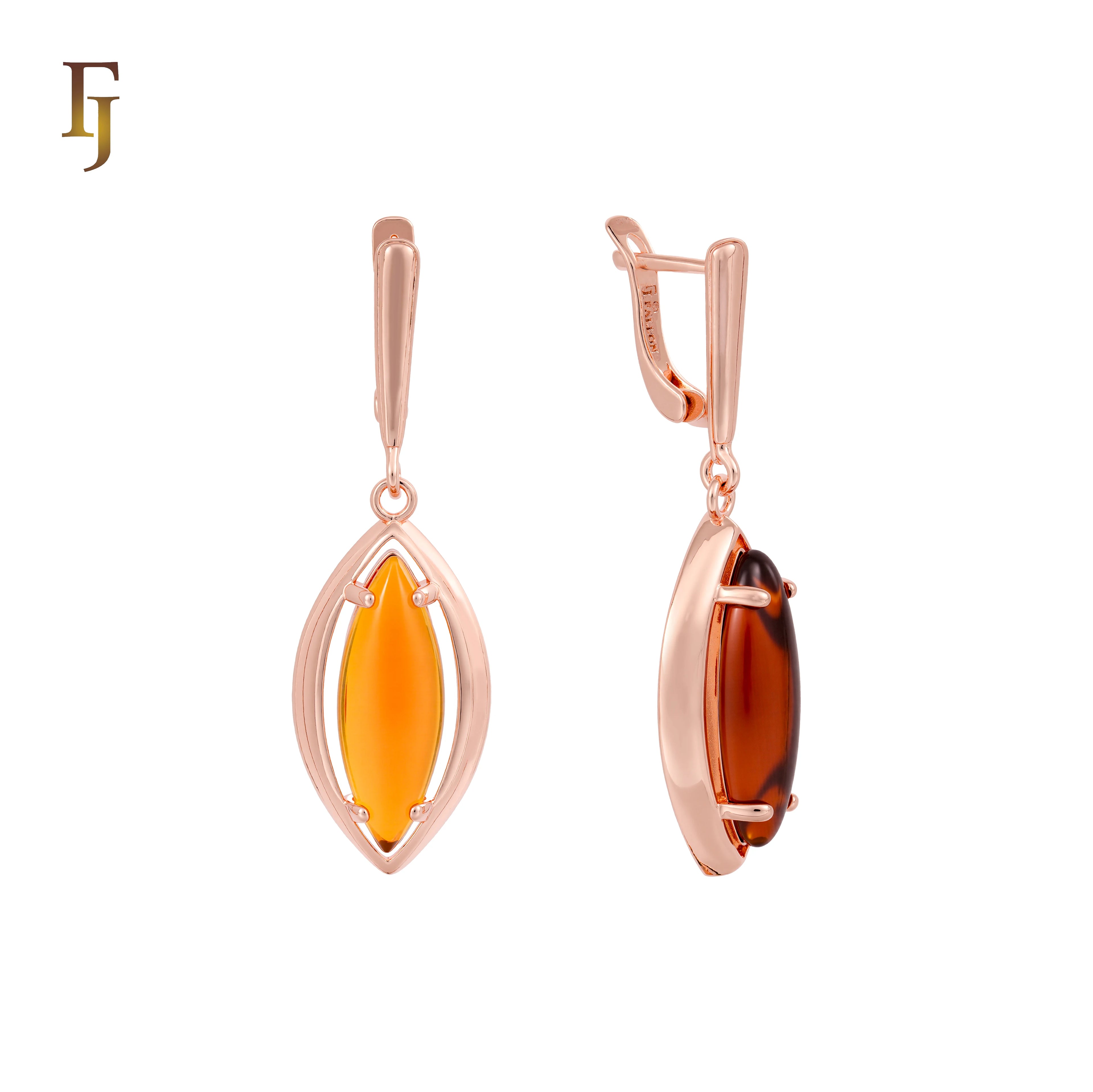 FJ Fallon Fashion Jewelry  Russian Lock Earrings Rose Gold Plated Dangle Earrings Leaf Marquise Brass Based