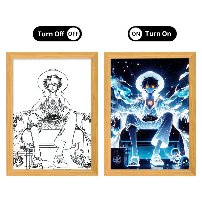 Architectural-Themed A4 Wooden Photo Frame 18x24 Natural Wood Art Frame UV Printed Manga Drawing Design Lighting Iron Picture