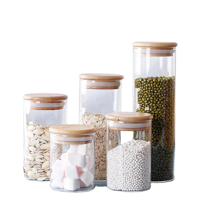 Factory Wholesale Clear Handmade Borosilicate Glass Food Storage Jar With Bamboo Lid