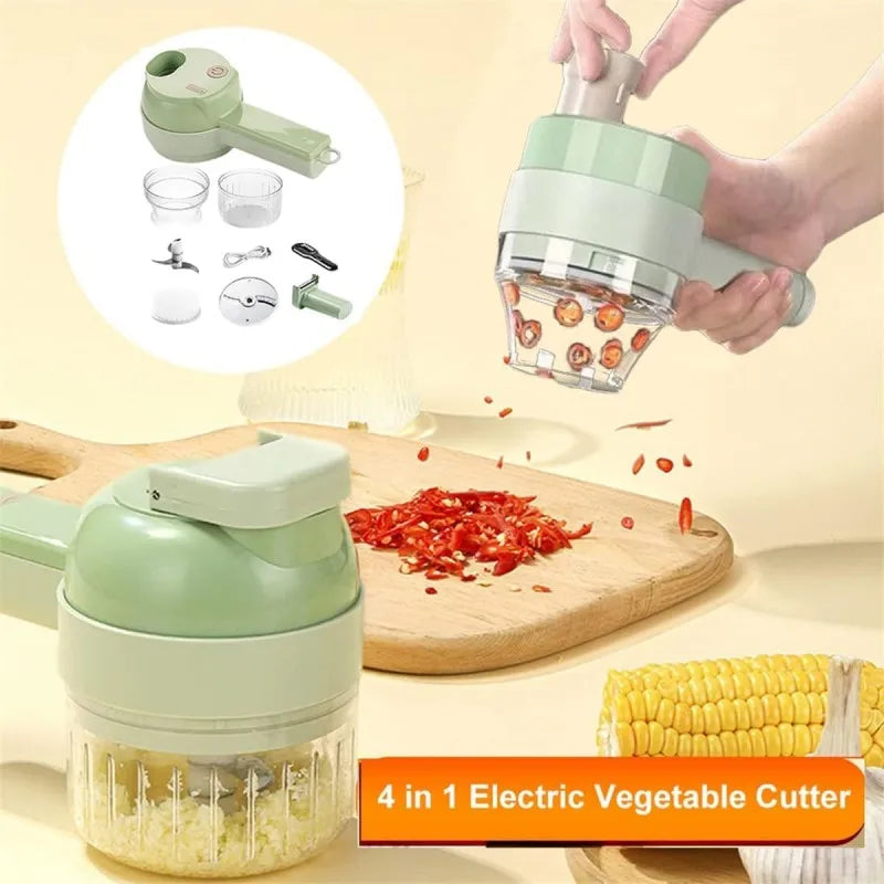 4 in 1 Portable Electric Vegetable Cutter Set Wireless Food Processor Rechargeable Chopper Machine for Pepper Garlic Onion