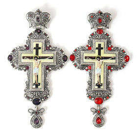 ZDGB-3 Alloy Antique Silver Plated Orthodox Church Priest's Pectoral Cross Necklace with Customizing Stone Colors