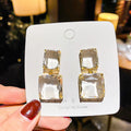 Korean New Design Fashion Jewelry Double Square Earrings Luxury Transparent Glass Ice Crystal  Earrings