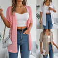 2026 Solid Color Hollow Knit Open Cardigan Half Sleeve Loose Fit Mid-Length Women Casual Summer Beach Cover up Knit Outerwear