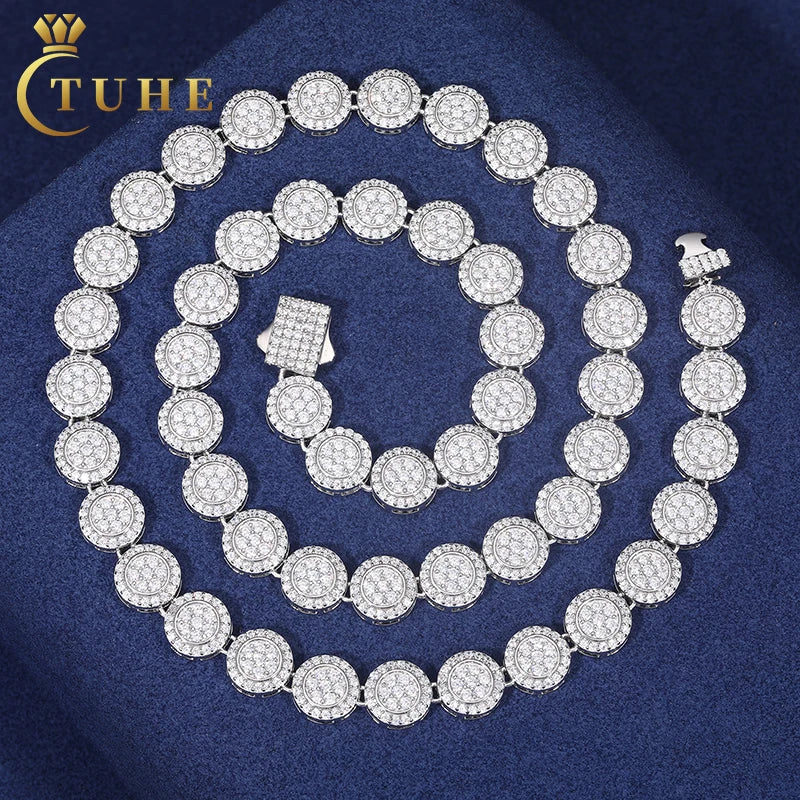 Wholesale Price Hip Hop Jewelry 9mm Round Bead Design Rapper 925 Pure Silver Jewelry Necklace Iced Out Moissanite Link Chain