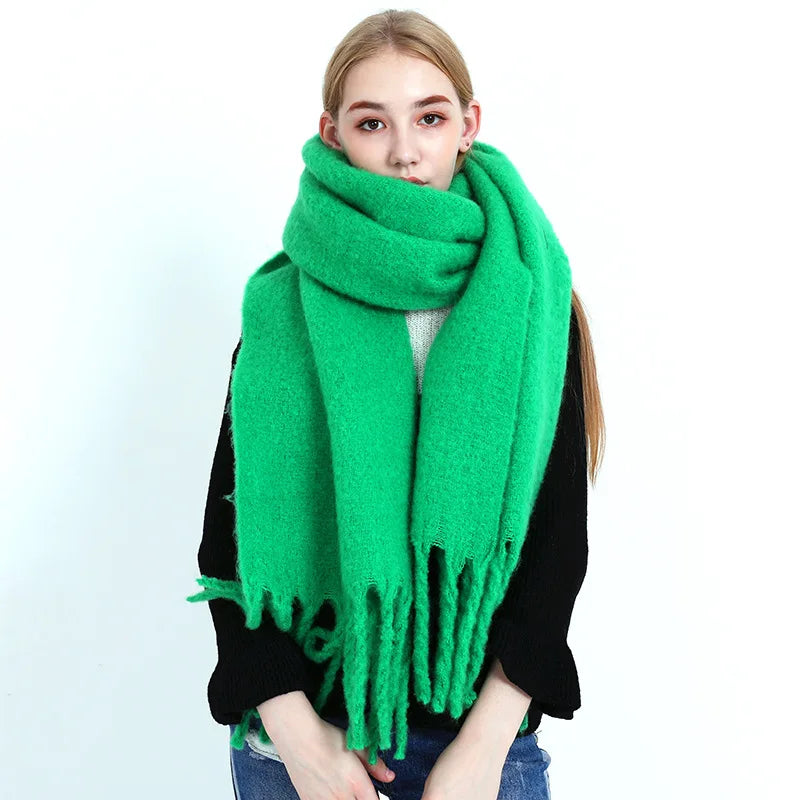 Lady Solid Scarves Fashion Tassels Pashmina Blanket Quality Foulard Winter Cashmere Scarf Women Thick Warm Shawls Wraps