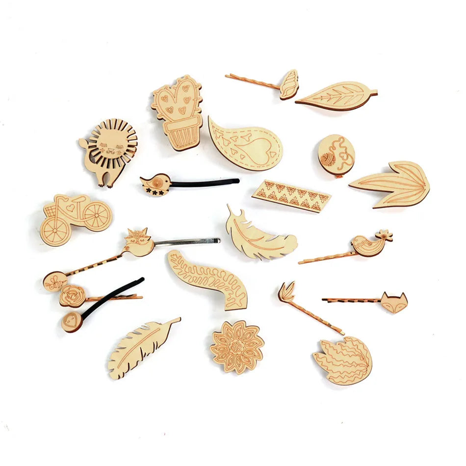 New Design Laser Cutting Cute Design Hair Barrettes Clips Wood for Little Girls Kids