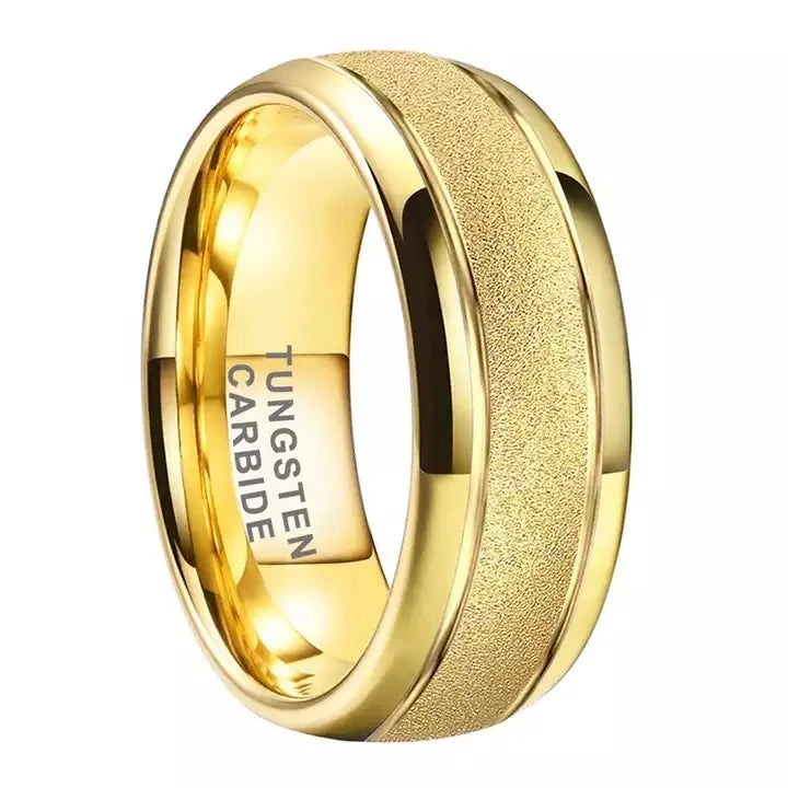 Sanlan Jewelry 6mm/8mm Wholesale Ready to Ship Sandblasted Gold Tungsten Ring for Men Women Fashion Engagement Wedding Band