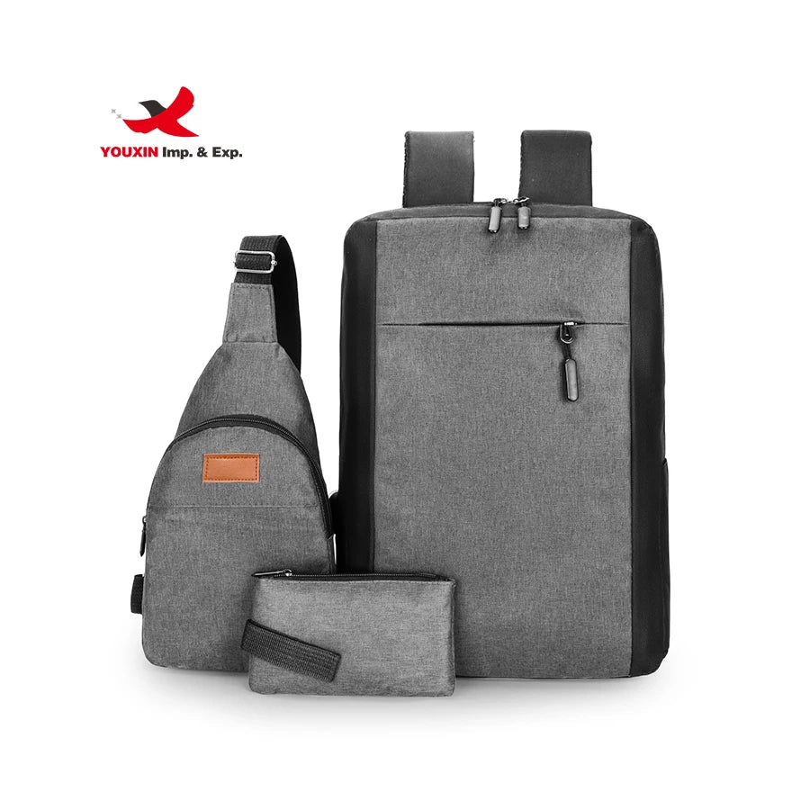New Arrival Business Computer Backpack Solid Color USB Charging Port Three-piece Laptop Backpack Set