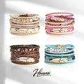 HOVANCI Leather Bracelet with Stainless Steel Clasp 01 Boho Hand Made Multi Rope Leather Wrap Feather Bracelet Set