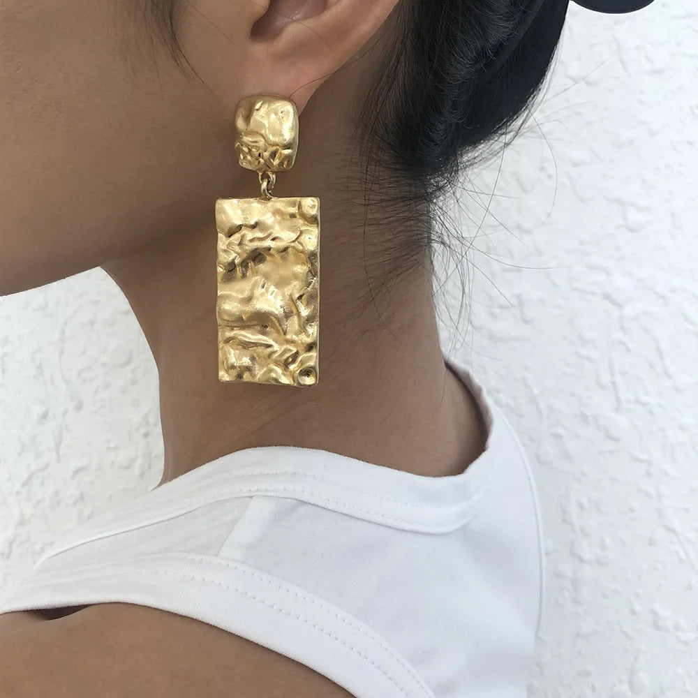 Irregular Vintage Big Drop Alloy Geometric Rectangle Earrings Punk Style Square Drop Dangle Earrings for Women