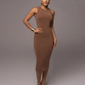 Summer 2026 High Quality Elegant Solid Color Tank Dress Custom Logo Bodycon Sexy Ladies Midi Dresses