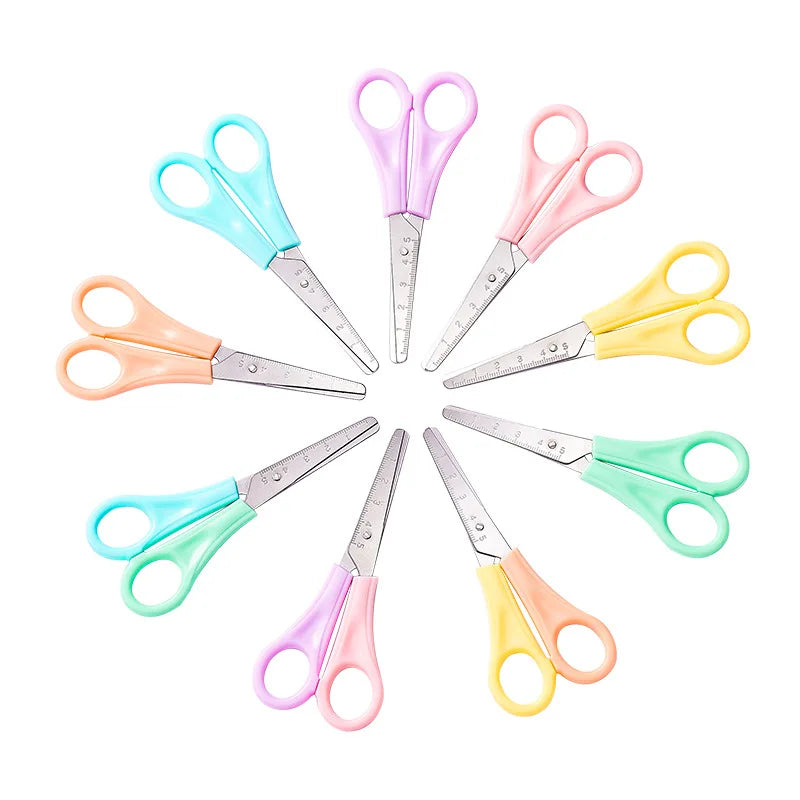 (650XY) Handmade Paper Scissors for Students Pink Purple Yellow Orange Blue Green Student Ruler for Cutting