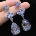 Huitan Romantic Crystal Clear Water Drop Leaf Earring Dainty Brilliant Lady Pear White Beautiful Women Wedding Earrings
