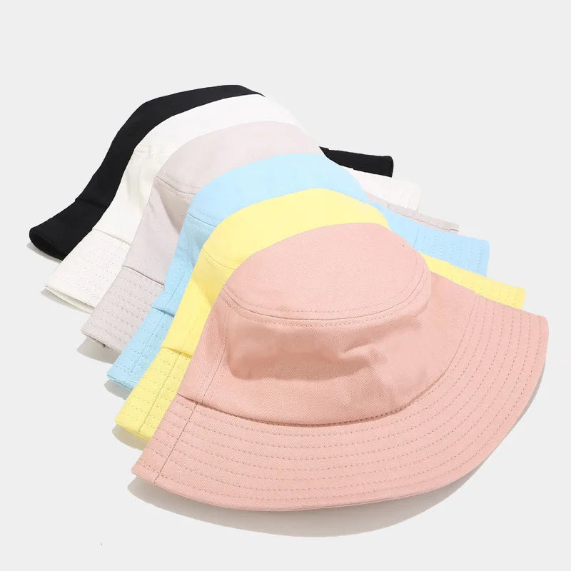 Hot Selling Korean Summer Candy Solid Color Foldable Blank Plain Sunshade Adult Cotton Fisherman Bucket Hat