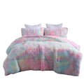 Faux Fur Plush Rainbow Fluffy Fuzzy Shaggy Microfiber Bedding Set Quilt Set Comforter Cover Set