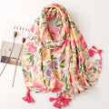 Women's Floral Print Soft Headscarf Big Size Beach Summer Shawl with Leaves Design for Spring Season