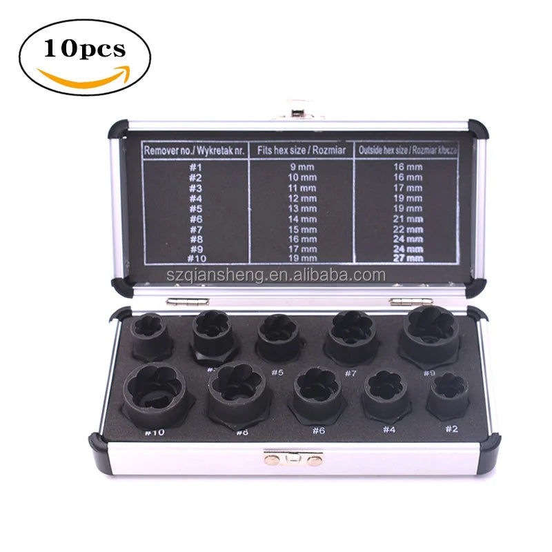 10pcs 9-19mm Damaged Nut Bolt Remover Kit Stud Extractor Broken Bolt Screw Remover Hand Tools Set