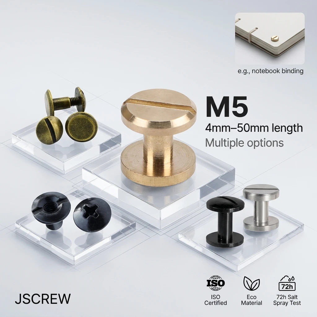 JSCREW M5 Stainless Steel Chicago Screws for Leather Belt Book Binding Brass Post Binding Screws Rivets