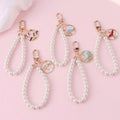 Women Beaded Keyring Wristlet House Car Key Ring Rabbit Pendant Key Chains New Fashion Pearl Wrist Lanyard Keychain Bracelet