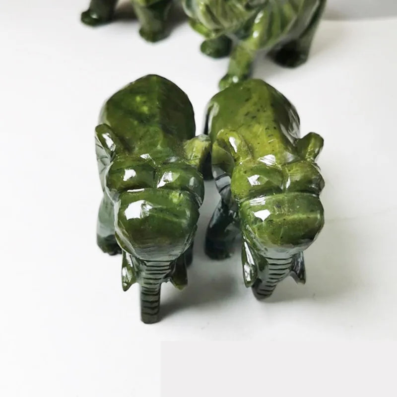 Diy Hand Carved Polished Green Jade Elephant Carving Crystals Healing Stones Elephant