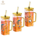 Square Drinking Glass with Lid and Straw High Borosilicate Glass Transparent Coffee Cup Juice Milk Tea Cup