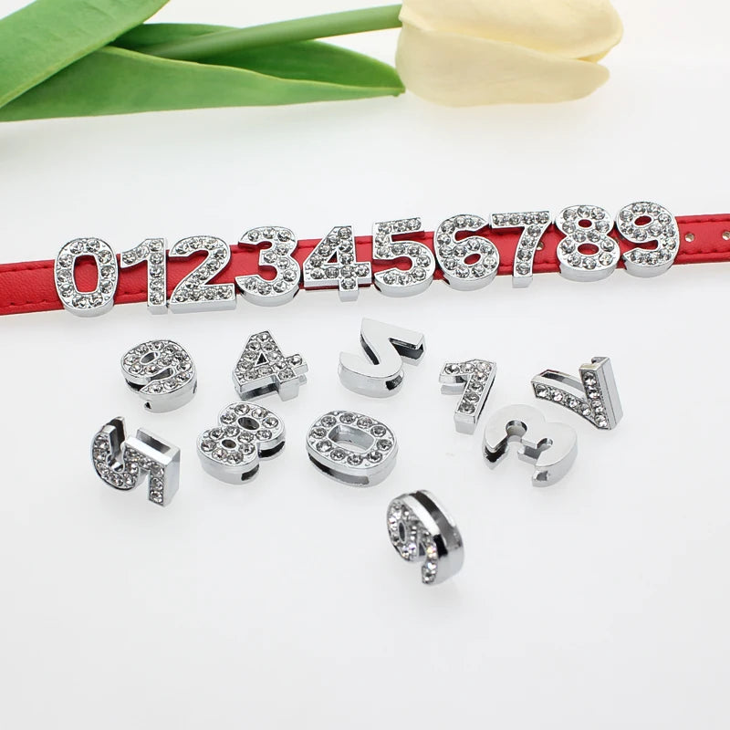 10mm Slider Number Charms for Bracelet Making Women Jewelry Crystal Figure 0-9 Pet Collar DIY Wristband Keychain Gift