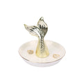 Delicate Ceramic Jewelry Dish Tray With Gold Mermaid Tail Shape Pearl Dish Gold Rim