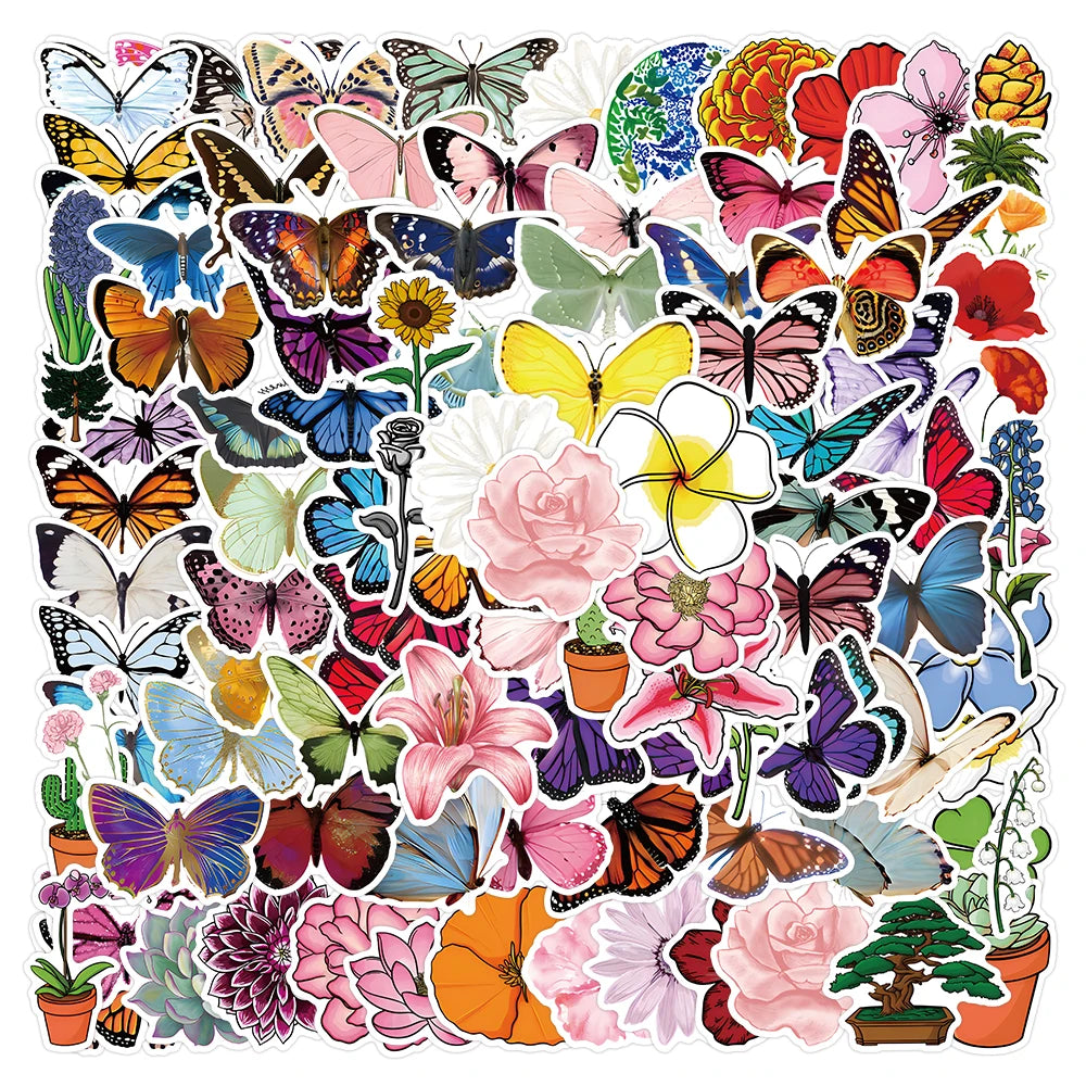 E-100pcs Sell LCartoon butterfly  Series Graffiti Stickers Packs for Motorcycle Suitcase Guitar Notebook Wholesale