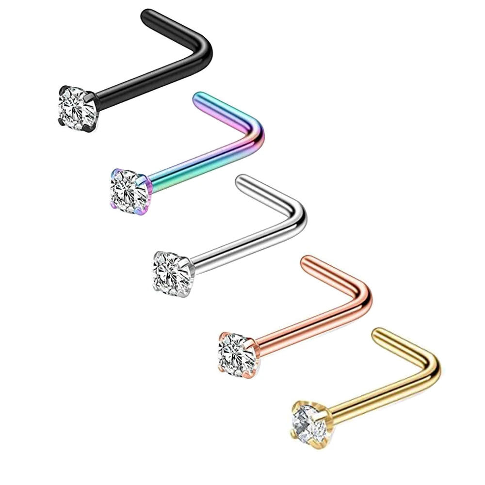 Nose Ring Piercing Charm Stainless Steel CZ L Shape Ear Stud Tragus Earring Cartilage Wholesale Body Piercing 50pcs Mix Colors